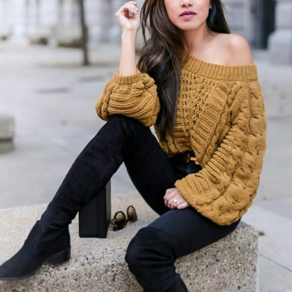 Express Sweaters - Express Cable Knit Chenille Balloon Sleeve Sweater
